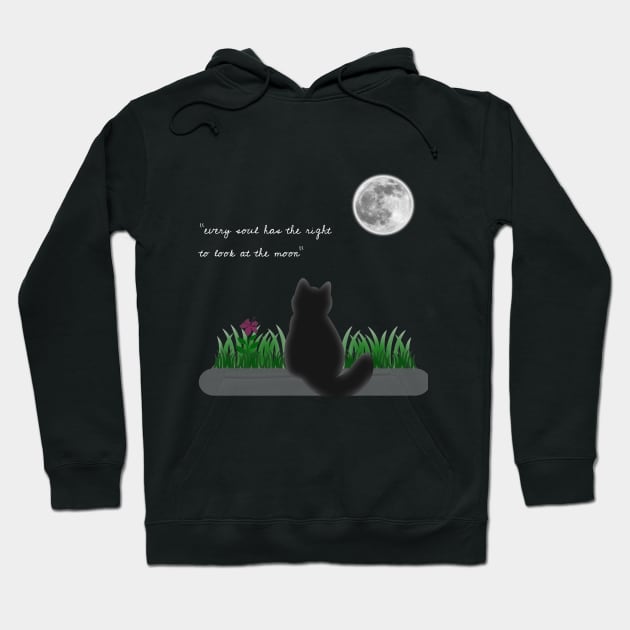 Cat Looking at The Moon Hoodie by Hindone